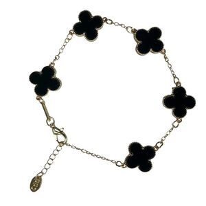 Four Leaf Clover/Black Flower & Gold Bracelet • NWOT